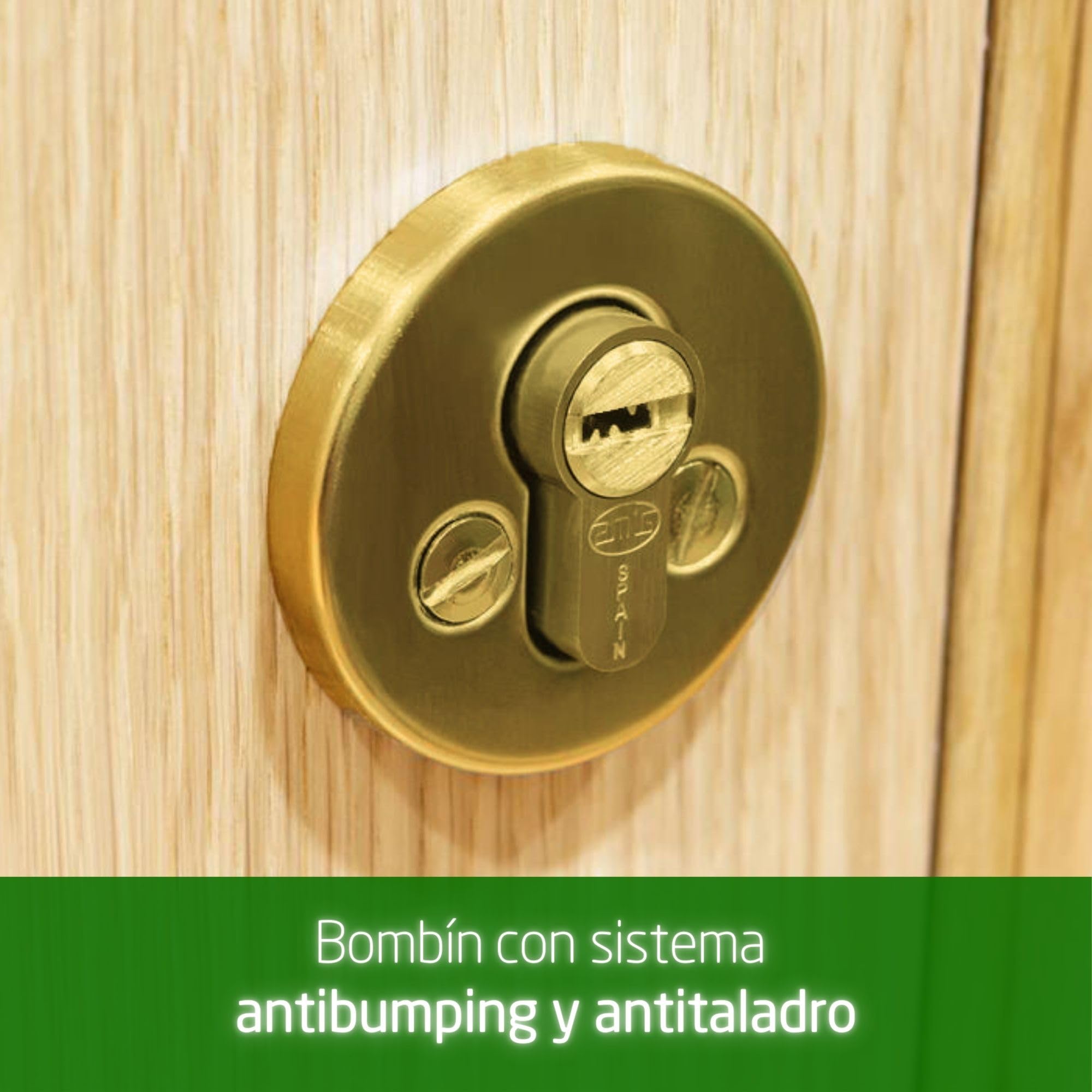 Amig - Cilindro de seguridad - Cerradura para puertas - Bombín de doble embrague - Antiganzúa y Antibumping - Incluye 5 llaves - Dorado mate - Medidas: 80 (35-45 mm)