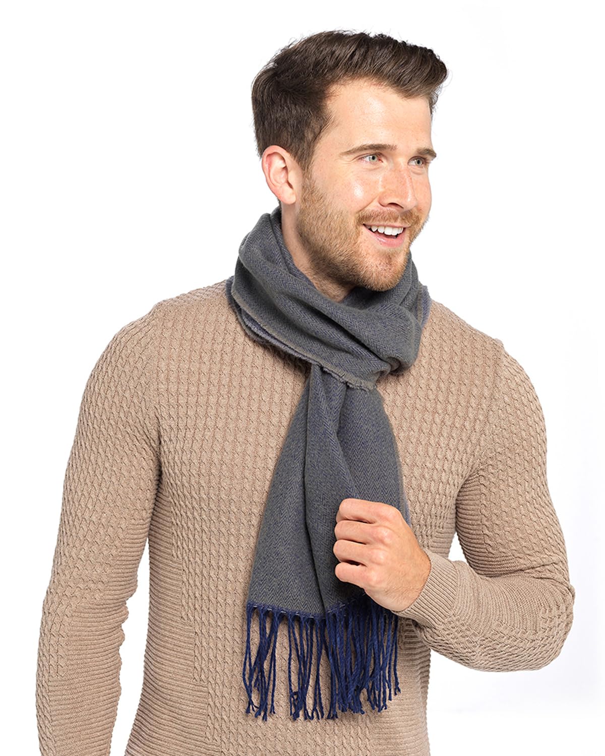 Undercover Men's Grey Herringbone Tom Franks Reversible Scarf Gl1018 Grey