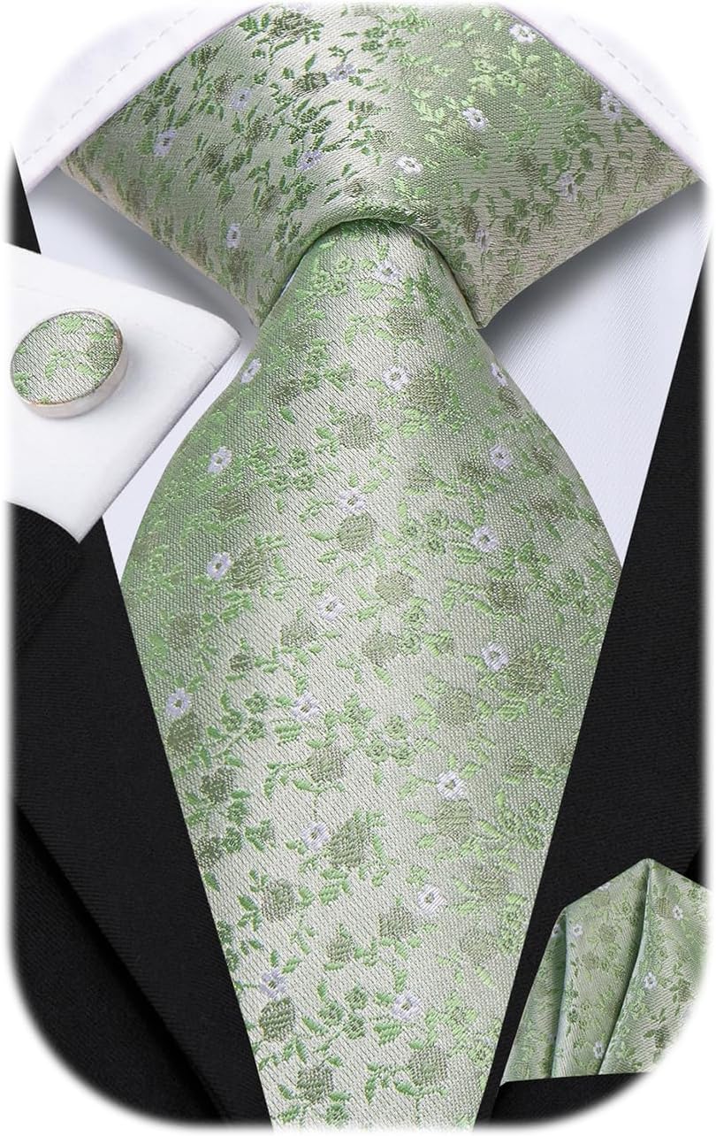 Hi-Tie 70 inches Ties for Men Silk Extra Long Necktie and Pocket Square Cufflinks Set Men Big and Tall Tie Business