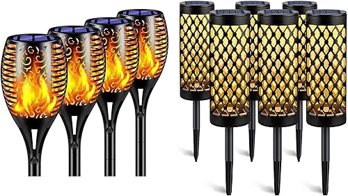 TomCare Luces solares de 99 luces LED parpadeantes de antorcha solares con luces de camino solares brillantes mejoradas