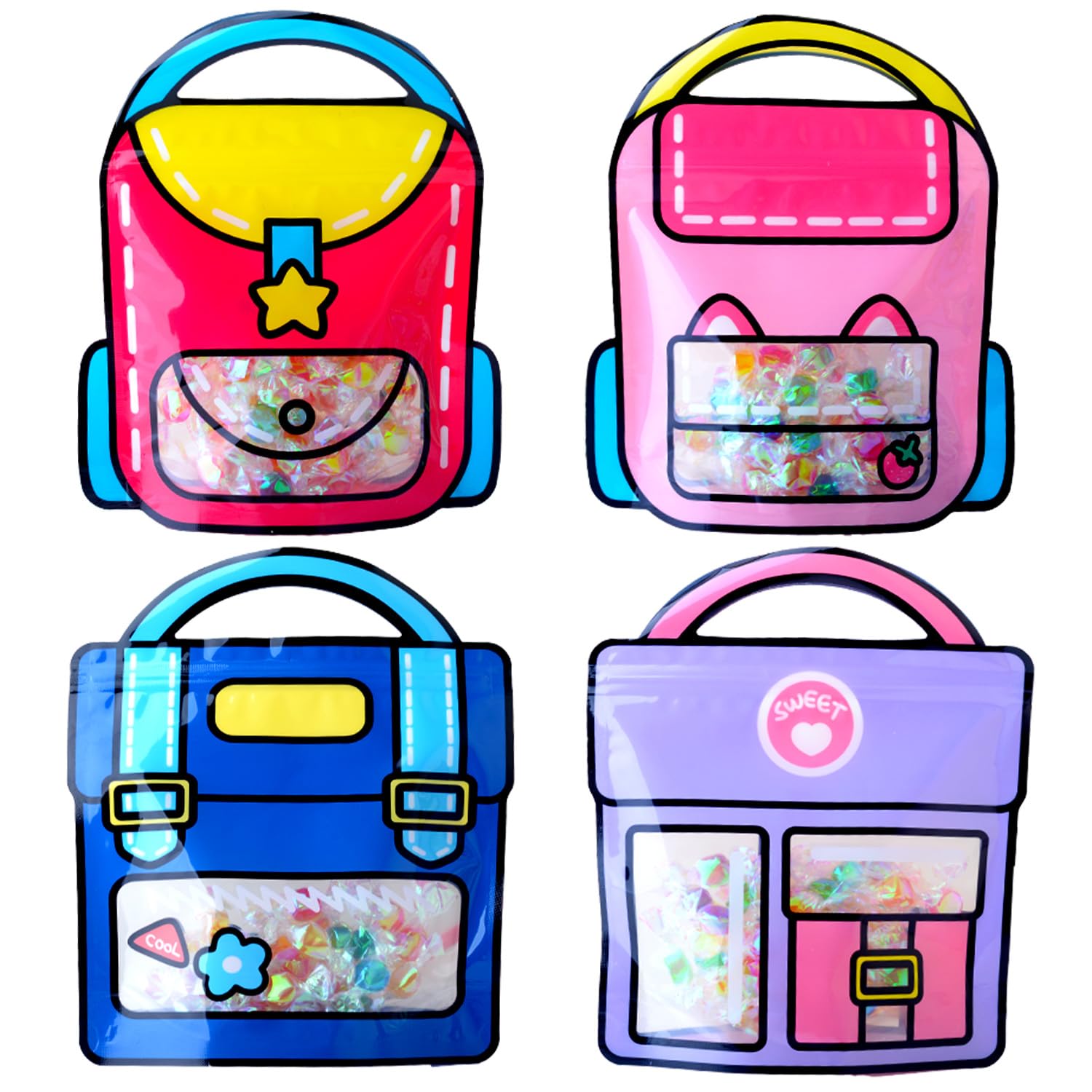 NAISEN 28PCS Valentines Day Gift Bags for Kids Classroom with Handle, Large Valentines Goodie Bags with Stand-up Bottom, Grip Seal Treat Bags Students