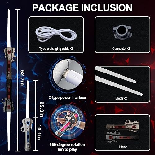 Miniatura 4 de Paquete de 2 sables de luz para niños, sables de luz de duelo FX de 7 colores con efectos de sonido sensibles al movimiento, espada de luz