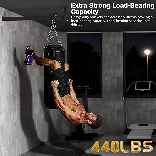 Miniatura 3 de Soporte de montaje en techo para saco de boxeo, 42 pulgadas de largo para bolsa pesada con colgador ajustable fácilmente, montaje que ahorra espacio