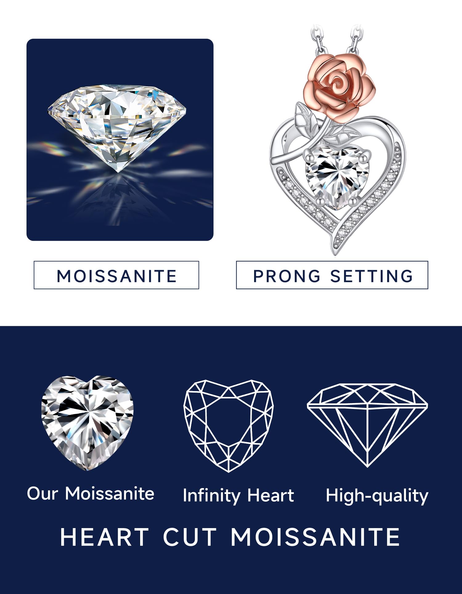 MomentWish Halskette Damen Silber, 1 Karat Moissanite Kette Rose Silber 925 Silberkette mit Anhänger Rosegold Schmuck Geschenk für Frauen Freundin Mama