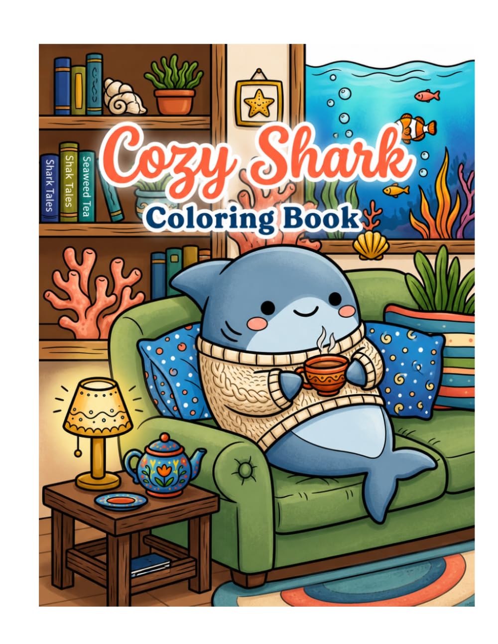 Cozy Shark Coloring Book Cute Ocean Animal Pages for Relaxation and Stress Relief: Adorable Shark Designs Easy Coloring for Calm Mindfulness and Fun