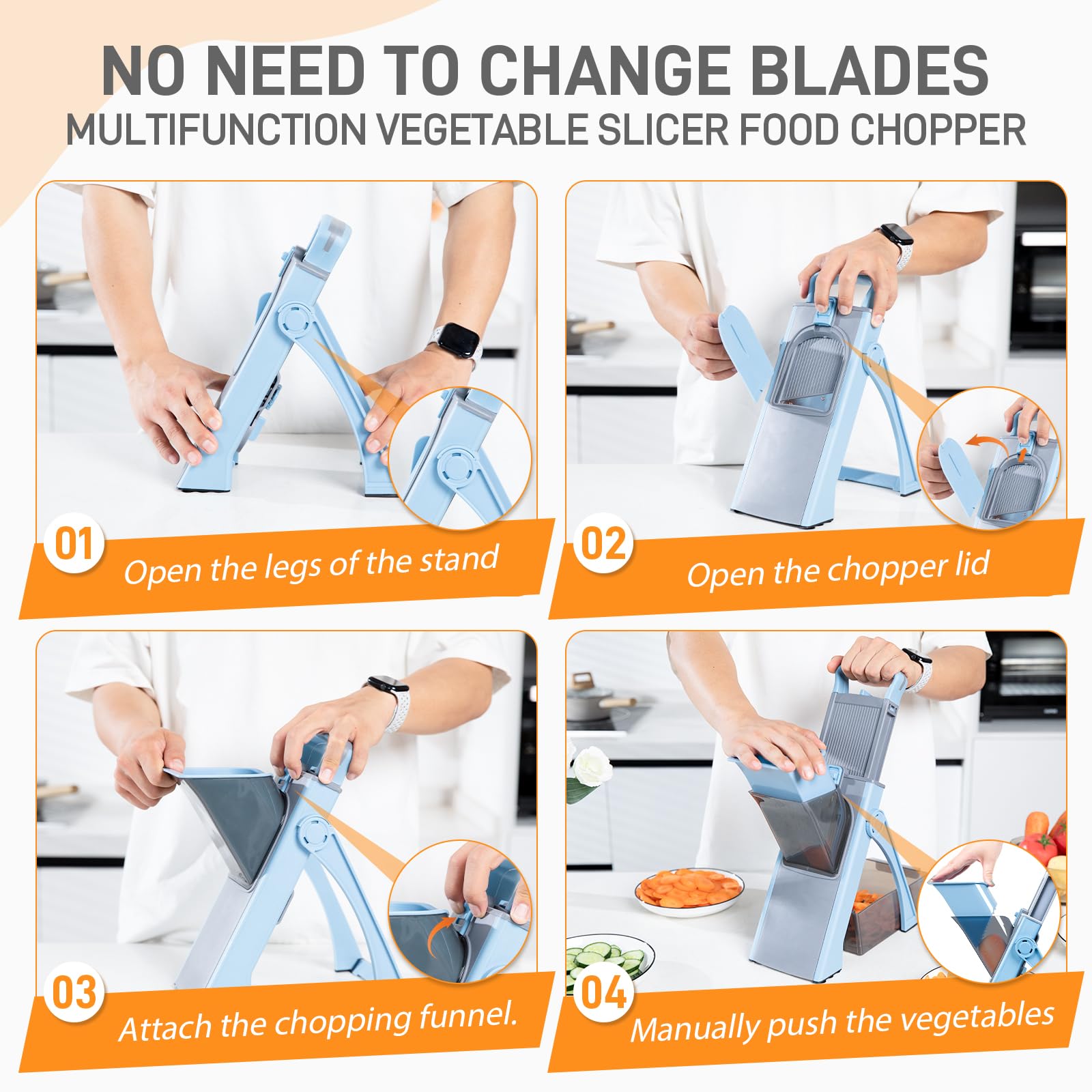 Safe Mandoline Slicer Plus - Tritaverdure regolabile, lama in acciaio inox, senza BPA, colore: azzurro cielo