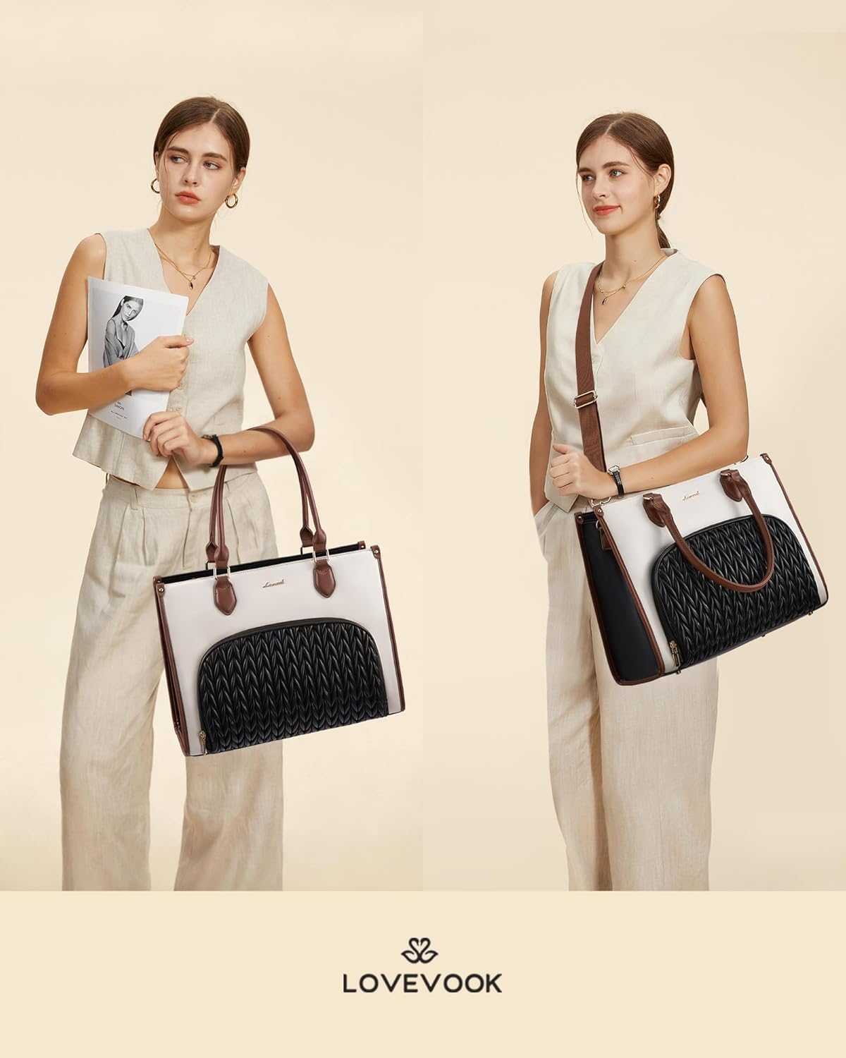 LOVEVOOK Lunch Tote Bag for Women, 3 in 1 Work Bag with Insulated Lunch Compartment, 15.6 Inch Laptop Tote Bag for Teacher, Nurse, Business, Office - Image 2