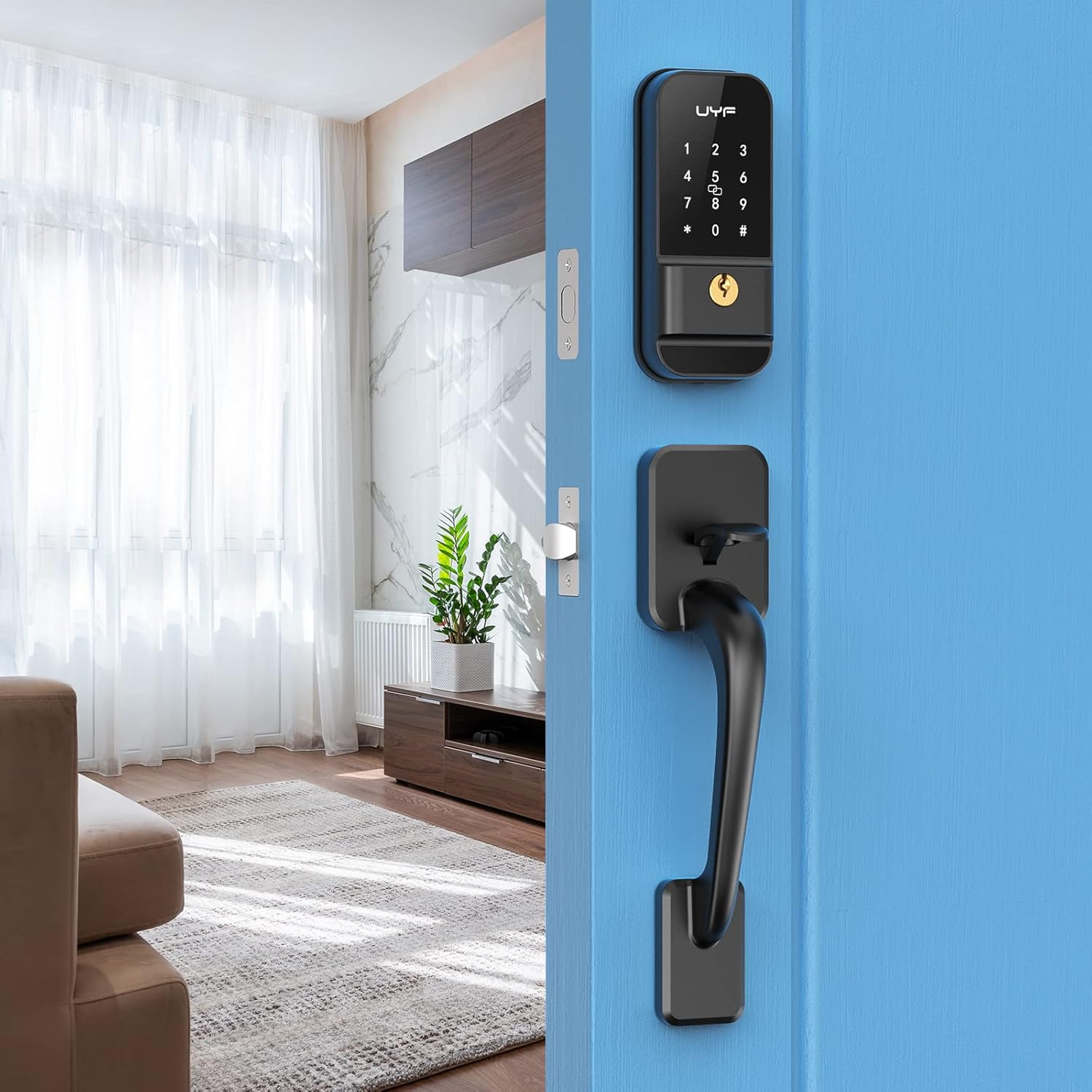 Front Door Lock Set UYF Keyless Entry Door Lock with Lever Handles