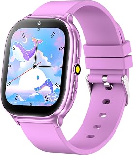 Kids Smart Watch for Girls Boys Age 5-12, 10 Alarms and Vibration Reminder, App Location Check, 20 Puzzle Games HD Touch Screen Watch with Camera, Music Player, Pedometer, Flashlight, Gift (Purple)