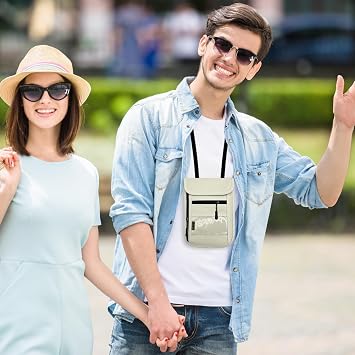 Travel Neck Wallet & RFID Blocking Sleeves for Men and Women, Neck Money Pouch Anti Theft Travel Document Organizer with Adjustable Strap - Beige