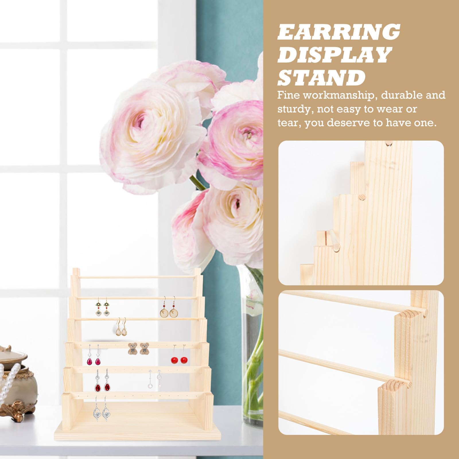 TEHAUX Espositore per Gioielli in Legno Design Unico e Staccabile, Porta Braccialetti e Orecchini Multi-livello per Organizzazione Elegante e Decorativa