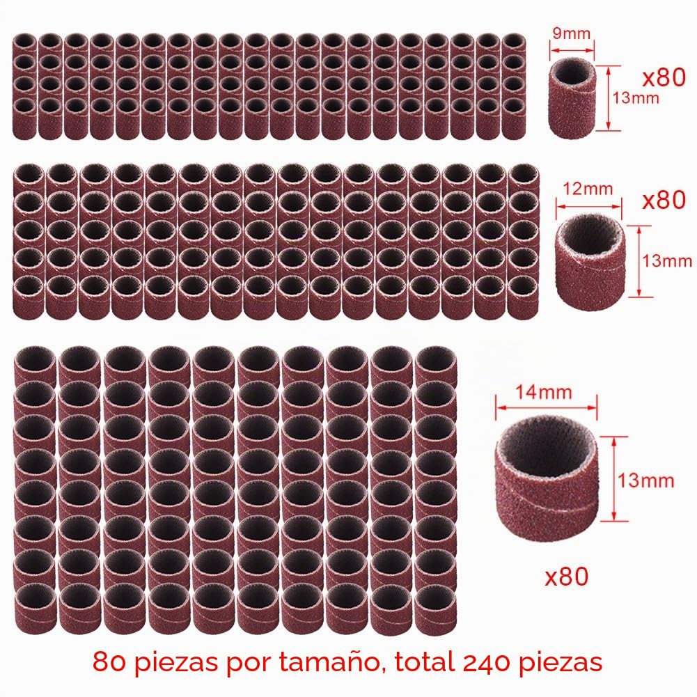 AUSTOR 252 Piezas Tambores de Lijado con Caja Libre incluso 240 Piezas Bandas de Lija y 12 Piezas Mandriles de Tambor para Herramienta Rotatoria