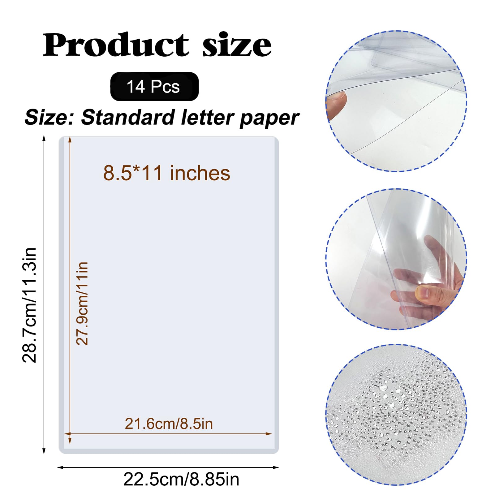 Rainmae Paquete de 14 protectores rígidos de impresión de 8.5 x 11 pulgadas, protectores de hojas de plástico duro transparentes impermeables para páginas, fundas de papel, fundas de plástico para