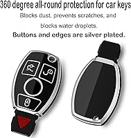 Vista 2 de Funda para llavero Mercedes Benz con llavero de cuero, carcasa de TPU suave, compatible con C E S G-Class CLA CLS GLA GLC GLS, llave de coche ect