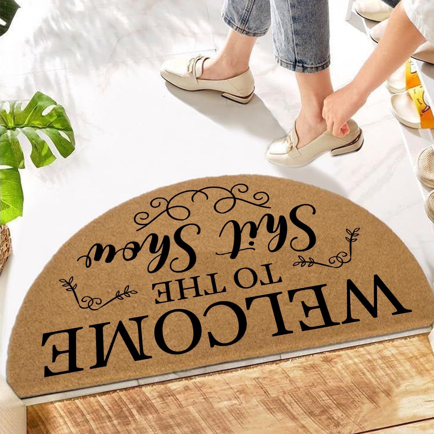 Funny Half Round Door Mat Front Door Mat Entryway Outdoor Mat with Heavy Duty Front Porch Welcome Mats Entry Brown Mat 29.5 x 17 inch (Welcome to The Shit Show)