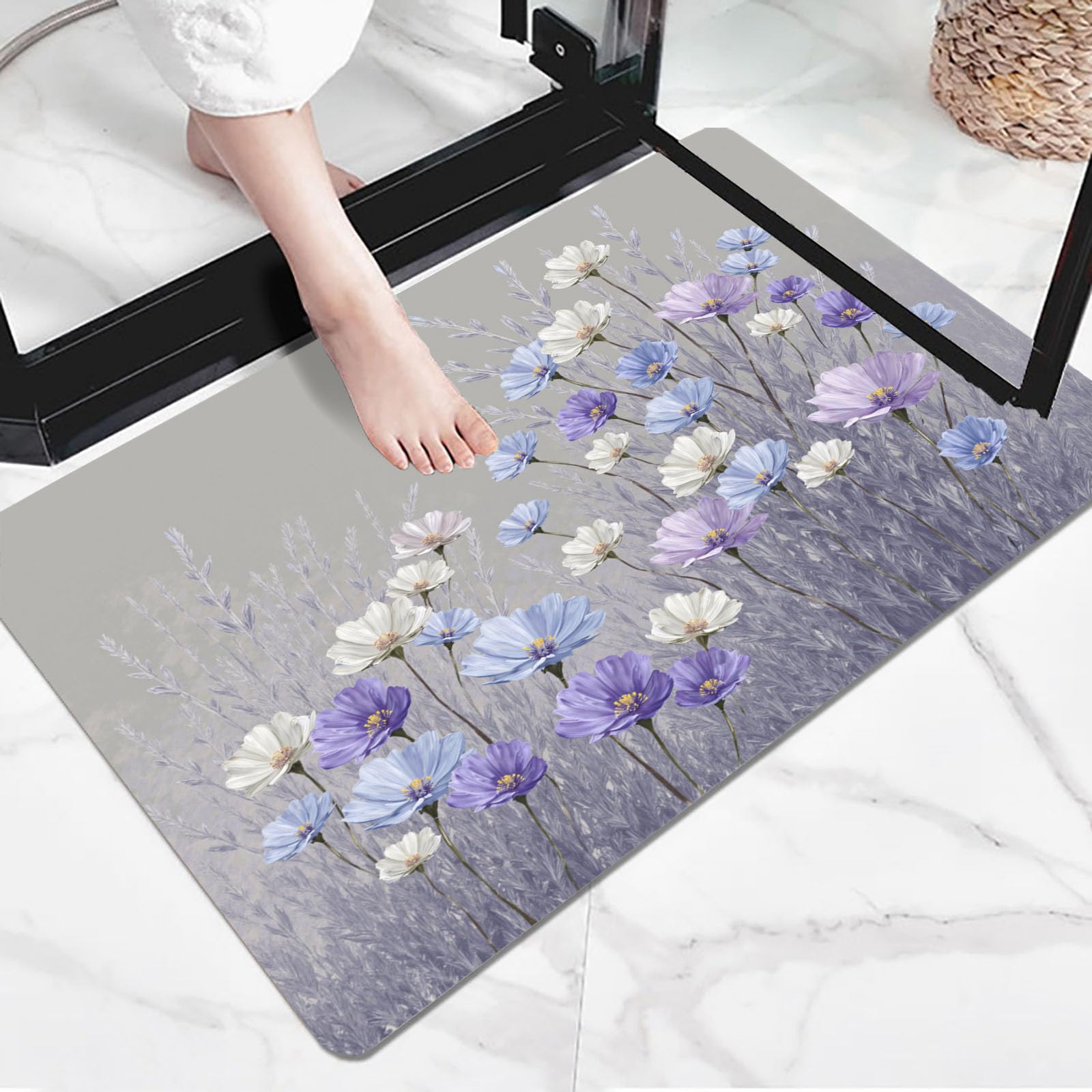 Tapis de sol antidérapant en fausse laine violette 50x80 cm lavable et doux