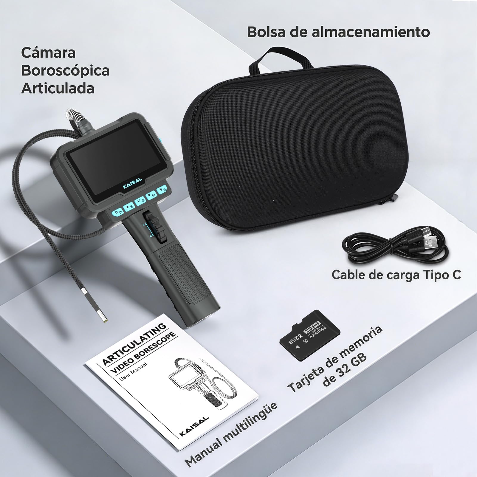 KAISAL Endoscopio Camara de Inspeccion, 6.25mm Cámara Endoscópica con Cabezal Giratorio de 210°, 4,3" 1080 HD Endoscopio, Cámara Endoscópica Tuberías IP67 Impermeable con Luz & Base Magnética