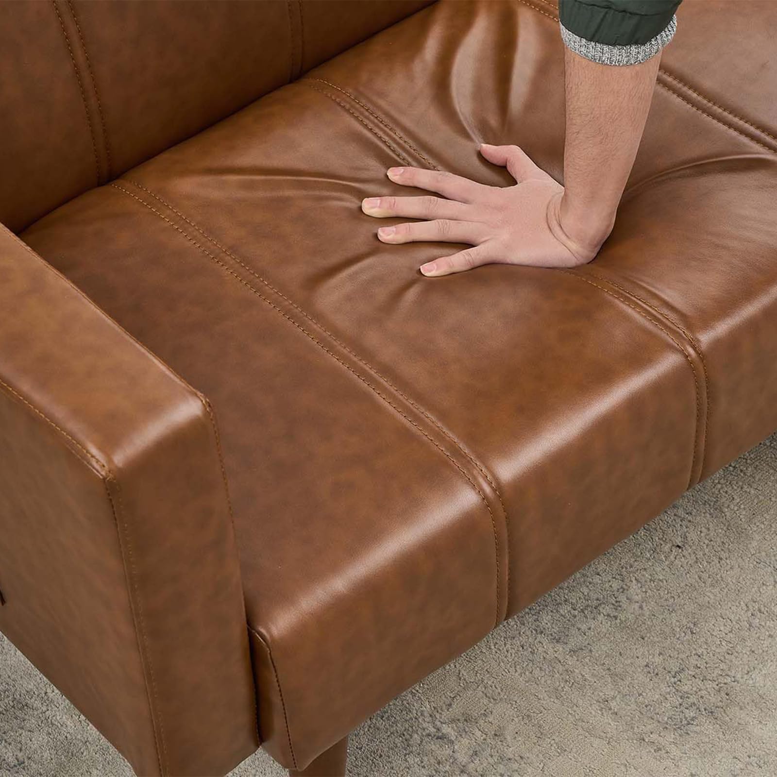 Convertible PU Leather Futon Sofa Bed – 75" Sleeper Couch with Adjustable Backrest, Mid-Century Modern Loveseat, Space-Saving Recliner, Side Pockets, Easy Assembly, Living Room or Guest Room