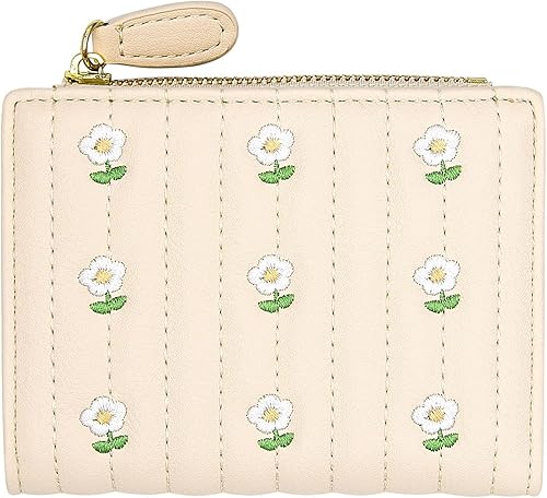 Cartera pequeña para mujer, con bloqueo RFID, de piel sintética, tarjetero para niñas, monedero de flores, monedero en efectivo, cartera delgada y