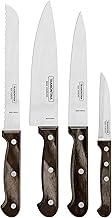 Jogo de Facas 4 Peças Polywood Sortidos com Laminas de Aço Inox e Cabos de Madeira, Tramontina, Polywood 21199981, Castanho