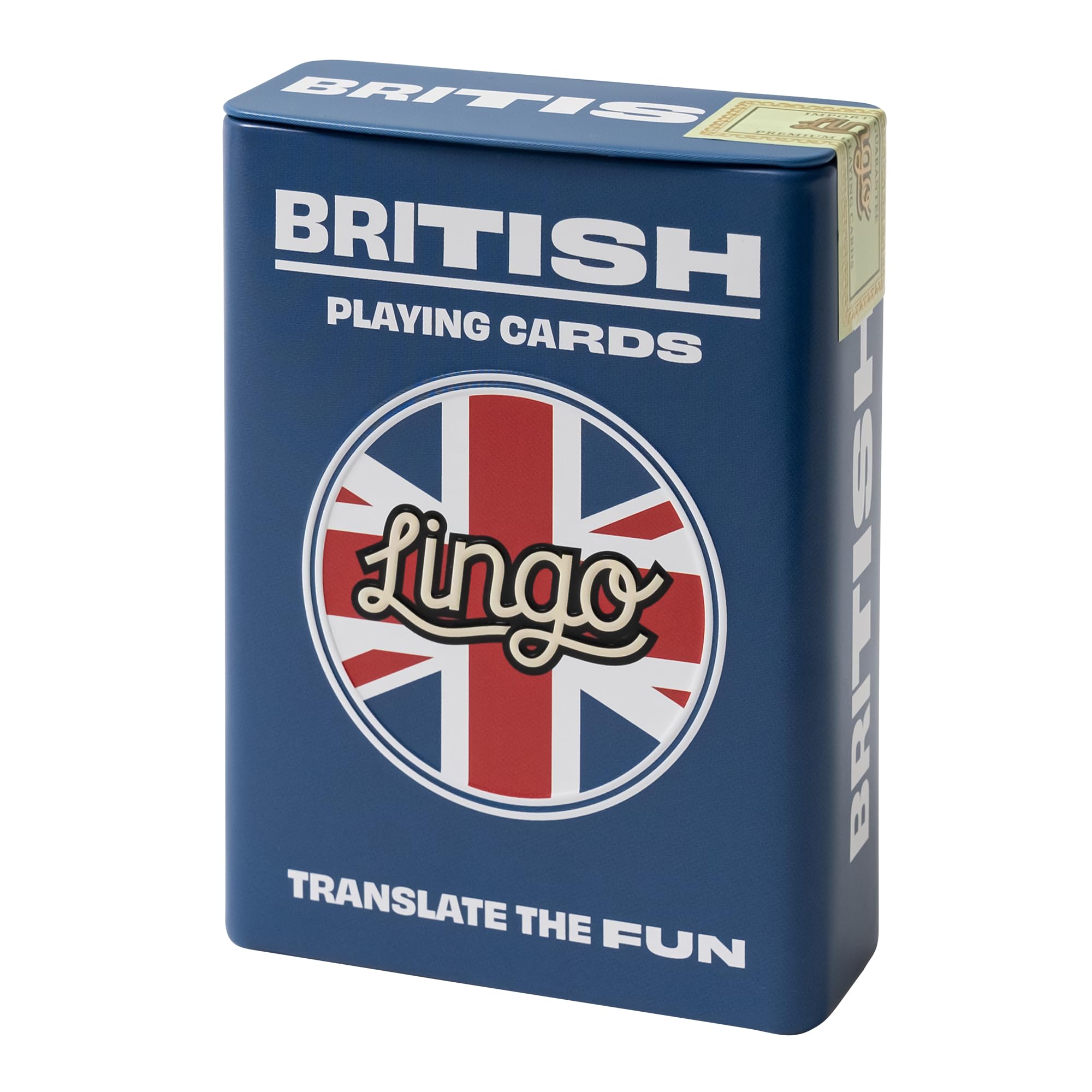 Lingo British Slang Playing Cards in Wayfarer Tin Box | Travel Flashcards | Learn British Vocabulary in A Fun & Easy Way | 52 Essential Translations