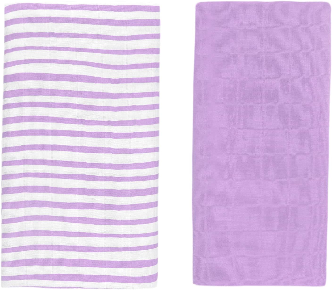 Muslin Swaddle Blankets -%100 Organic Turkish Cotton - Nursery Receiving Blakents for Babies - Newborn Swaddling Wrap - 2 Pack – Large 41 x 41 Inch Prewashed (Purple)