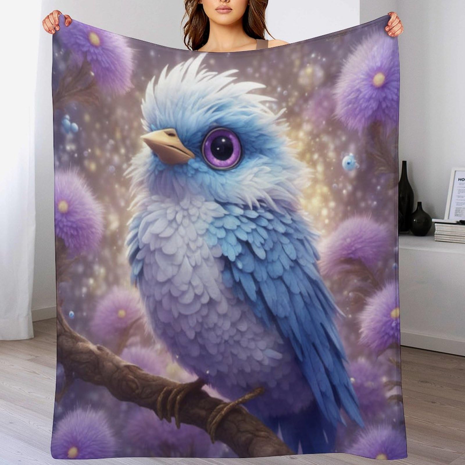 Couverture de canapé salon anti-courants d'air en flannel oiseau