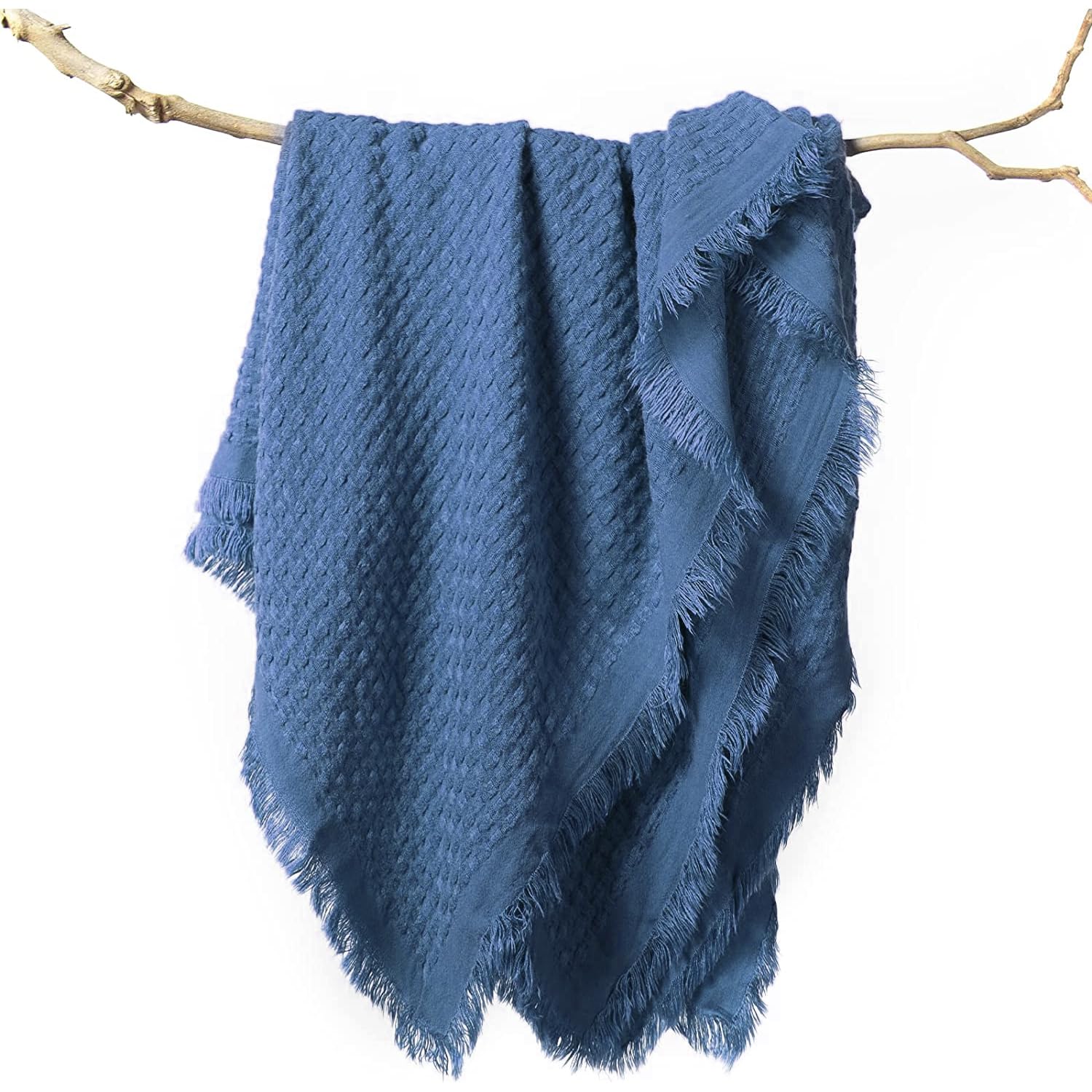 lifein Throw Blanket for Couch-Soft Boho Christmas Throw Blanket,Cozy Fall Knit Blue Waffle Throw,Small Knitted Farmhouse Lightweight Blanket&Throw for Bed,Chair,Sofa,Home Decor(Navy Blue,50 * 60")