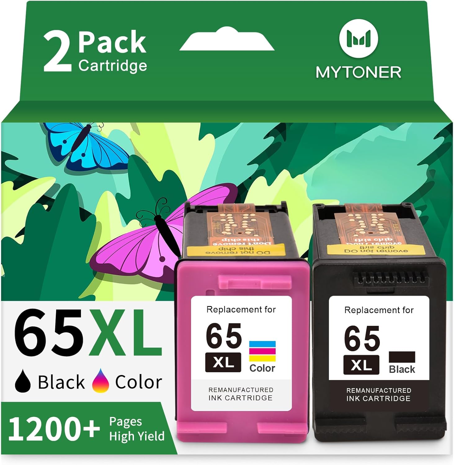 65XL Ink Cartridges Black/Color Combo Pack High-Yield Replacement for HP Ink 65 65XL Ink Cartridges use with HP Envy 5055 5052 5058 DeskJet 3755 2655 3752 3720 3722 3723 3758 Printer Ink 65(2 Pack)
