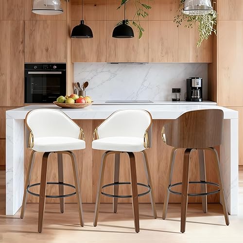 Miniatura 36 de Taburetes de bar de altura de mostrador, sillas de bar modernas ajustables de mediados de siglo con patas y brazos de acero inoxidable dorado para