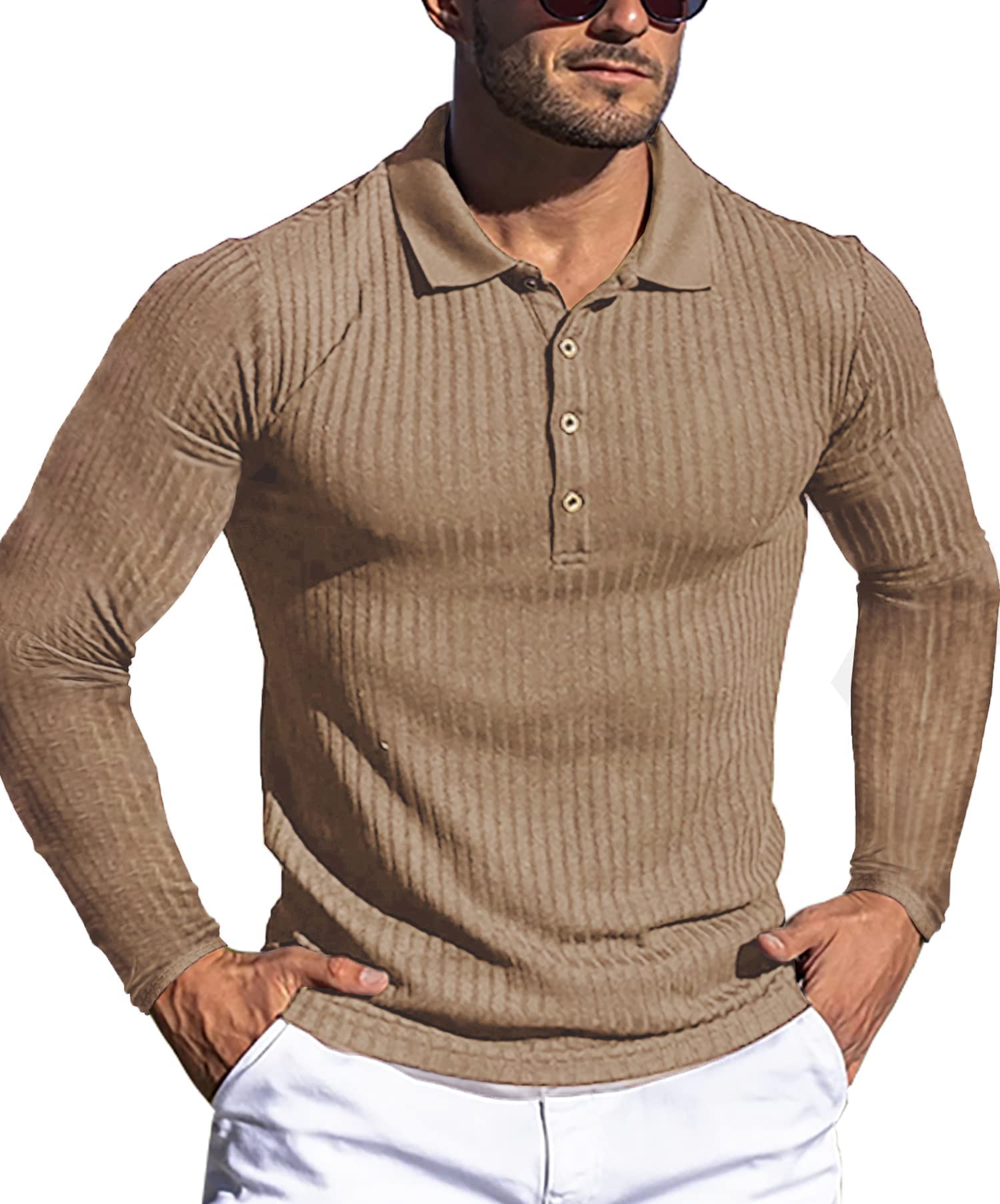 Thinking DustMen's Polo Shirts Shorts and Long Sleeve Casual Slim Fit Shirts for Workout Sports Golf Tennis