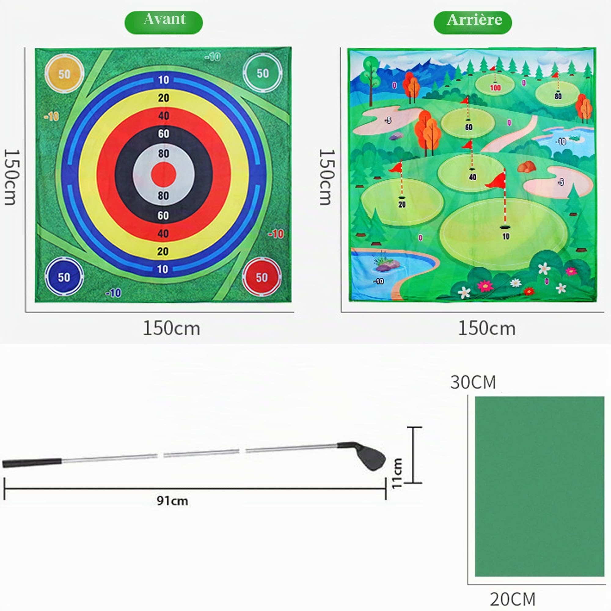 Ensemble de jeu de golf, tapis de jeu double face, convient pour les jeux d'intérieur et d'extérieur pour adultes et enfants de famille, mini jeu de golf pour enfants, âge 3 ans et plus, mini