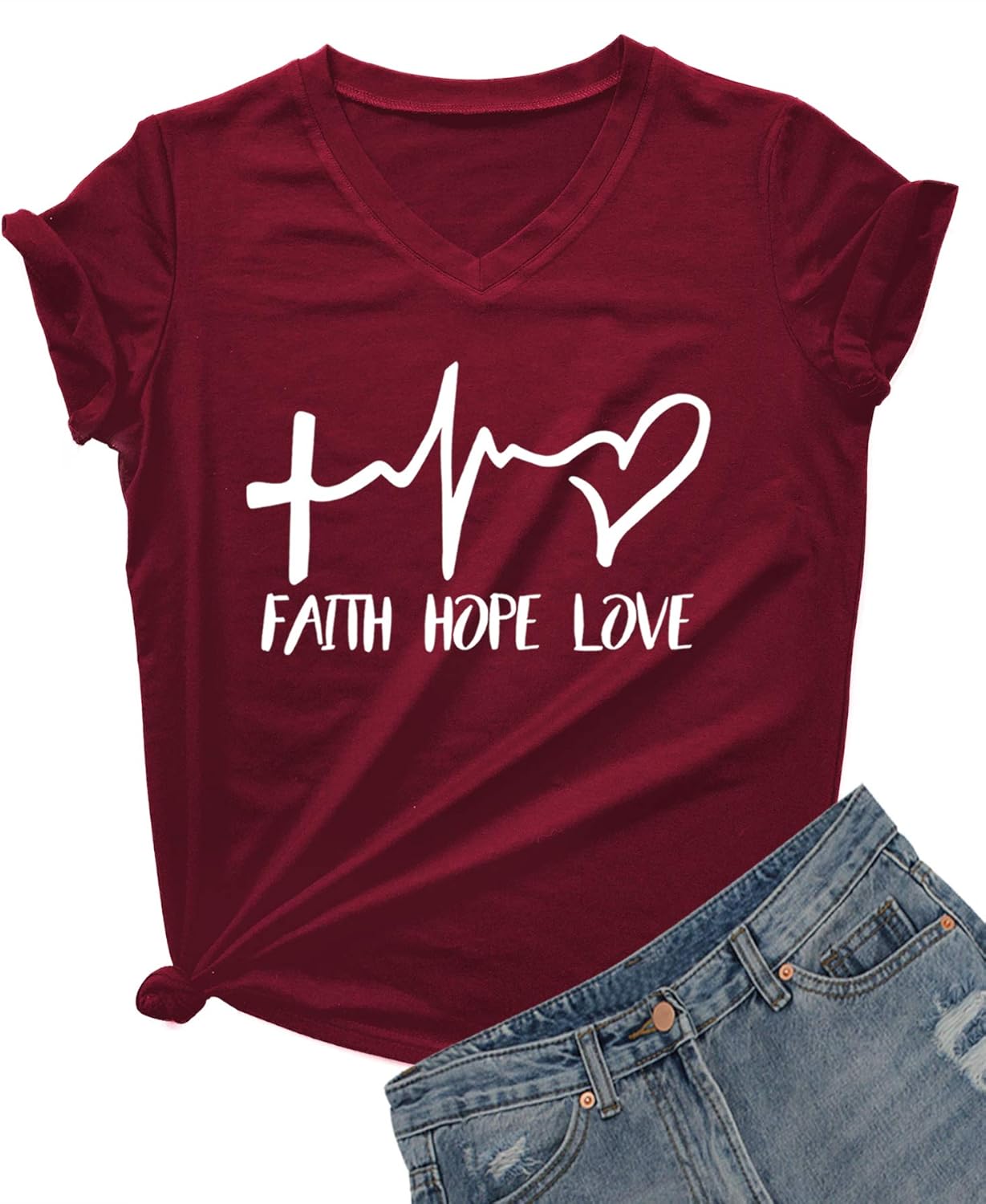 DANVOUY Women's V-Neck Summer Casual Letters Printed Short Sleeves Graphic T-Shirt