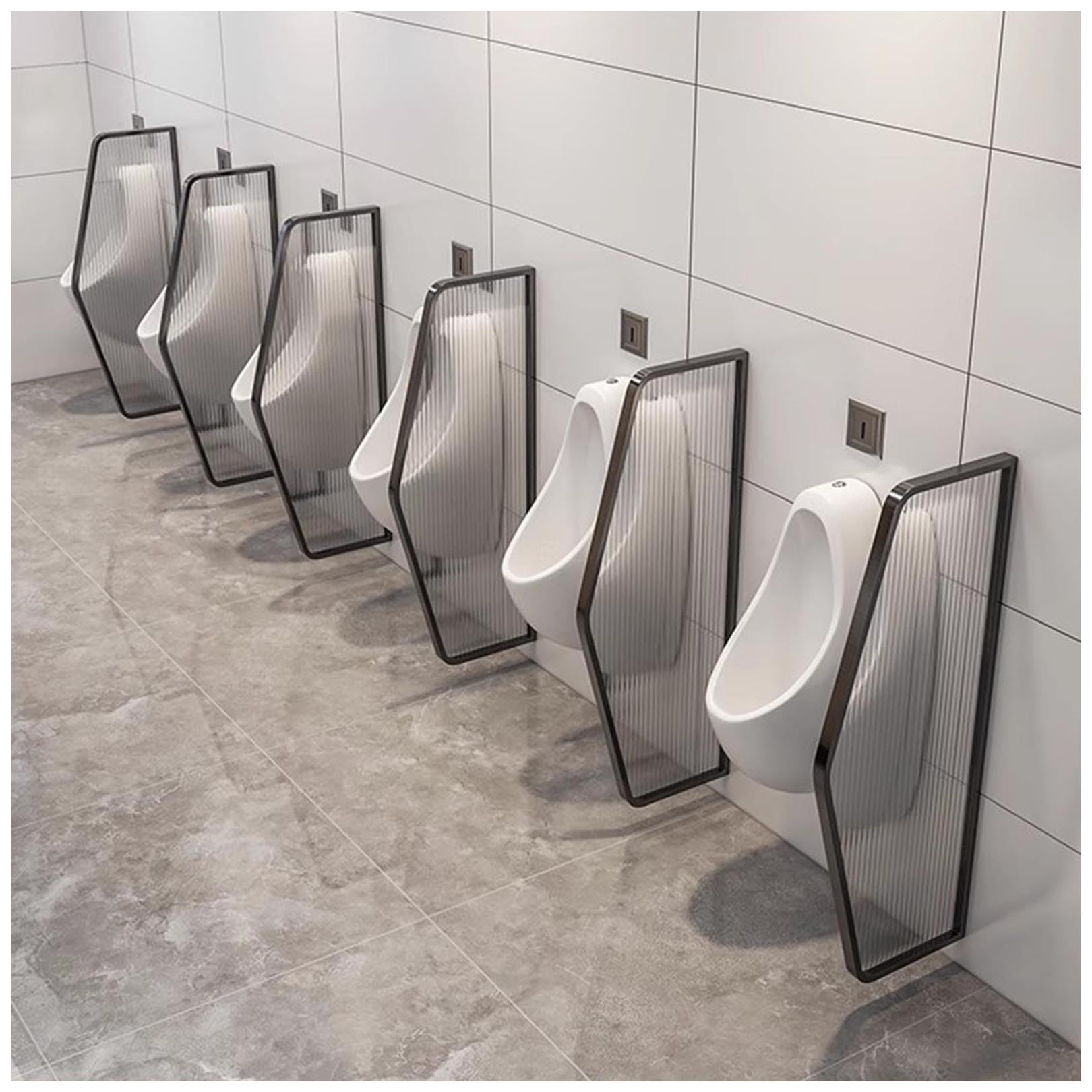 Mampara divisoria para baño público con estructura de vidrio templado