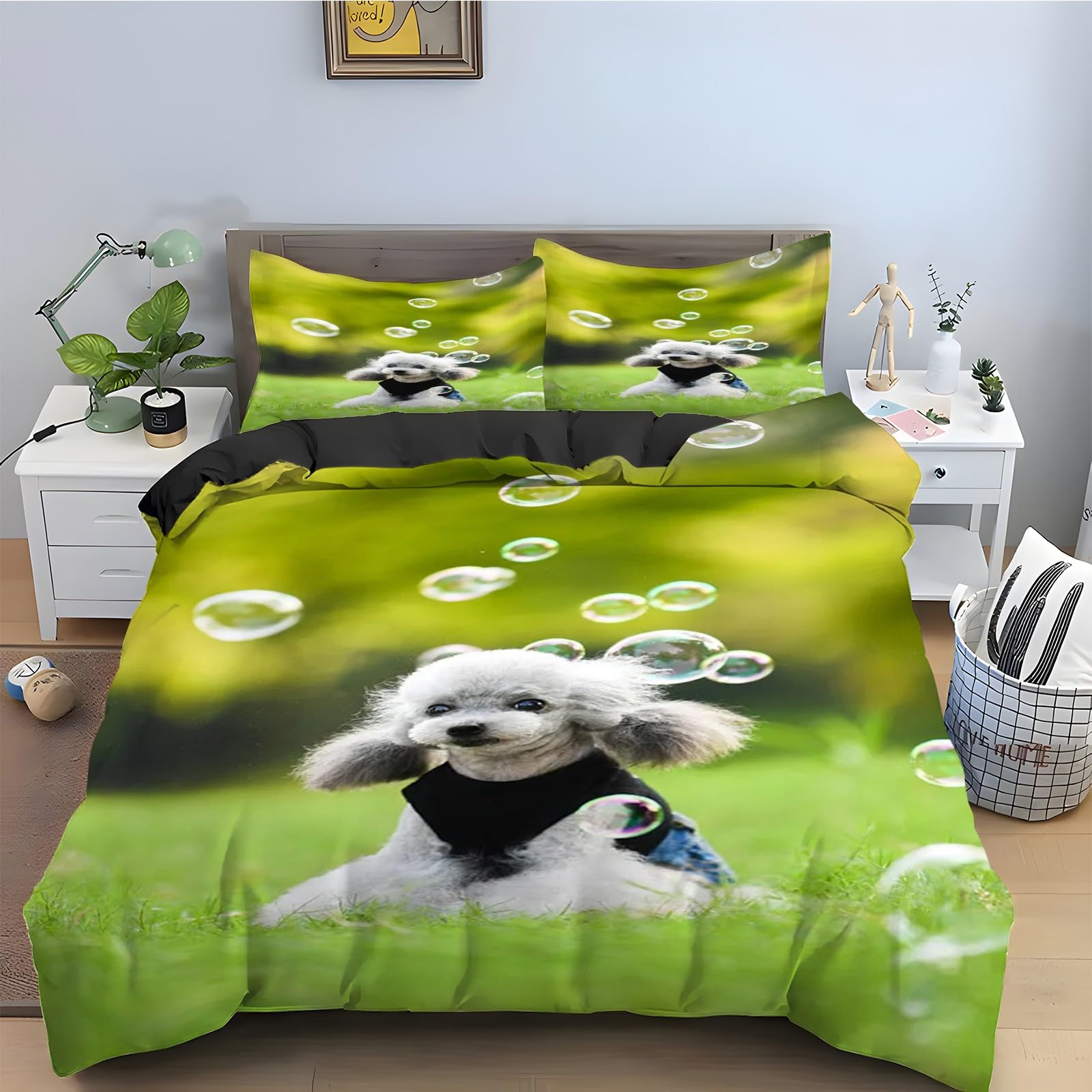 Housse de couette 200x200 chiot anti-plis parure de lit zippée facile à laver kz2710