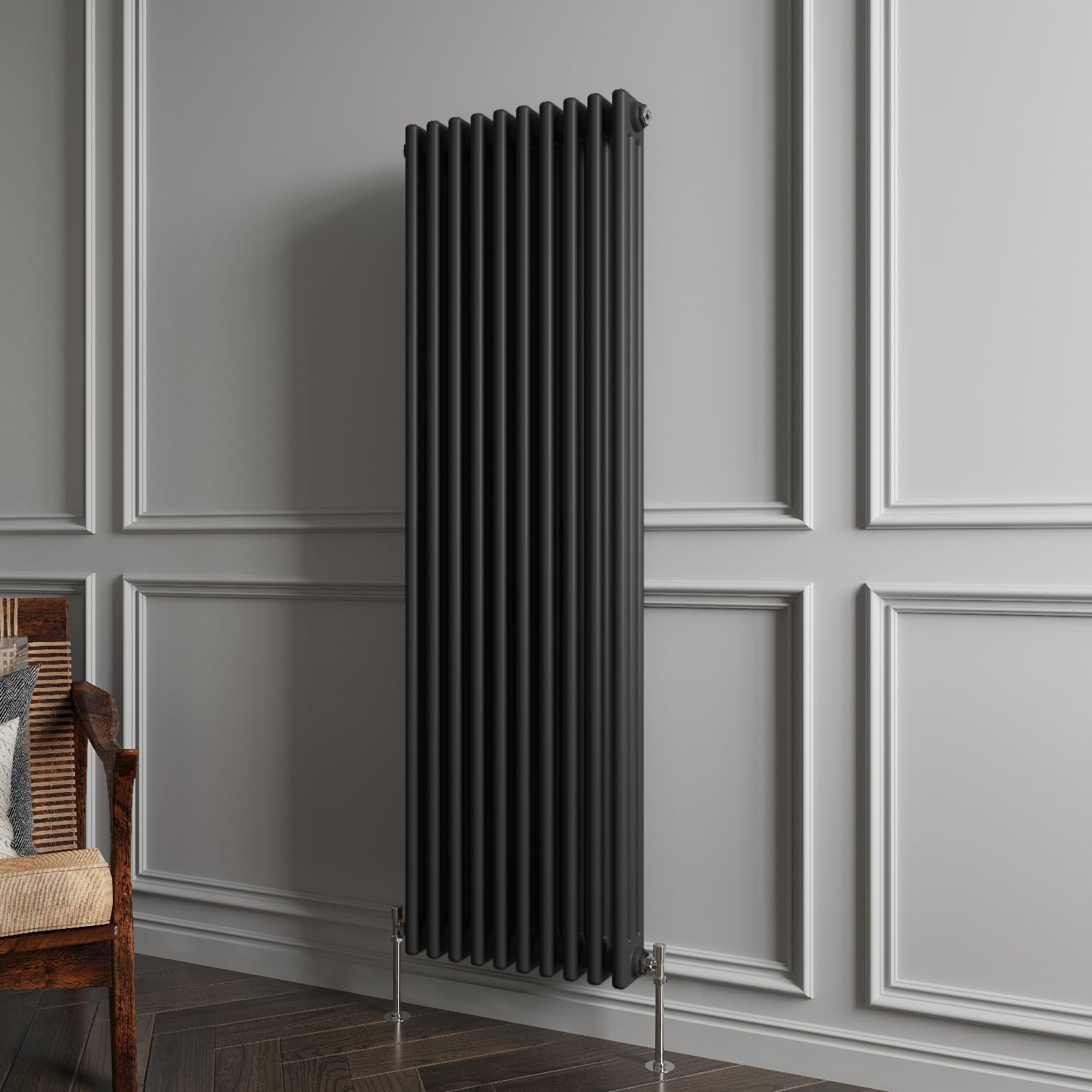 Huibathroom 1500x470mm Tall Black Cast Iron VerticalTriple Column Traditional Central Heating Horizontal Radiators