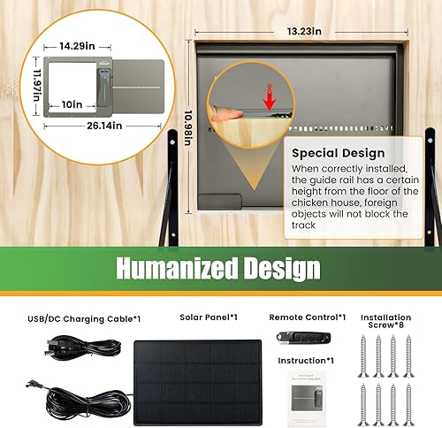 Miniatura 6 de RXLUY Abridor automático de puerta de gallinero alimentado por energía solar, puerta automática de aluminio para aves de corral con control