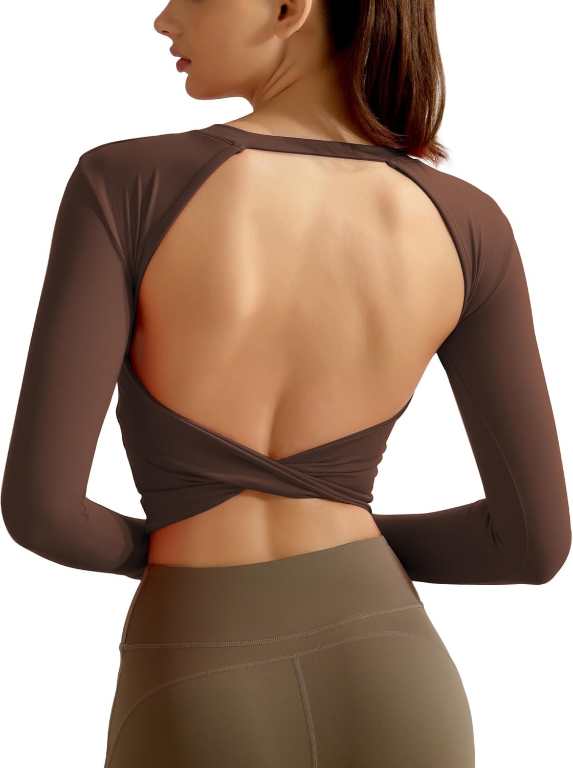 Yvette Womens Backless Long Sleeve Crop Tops Slim Fit Shirts for Yoga