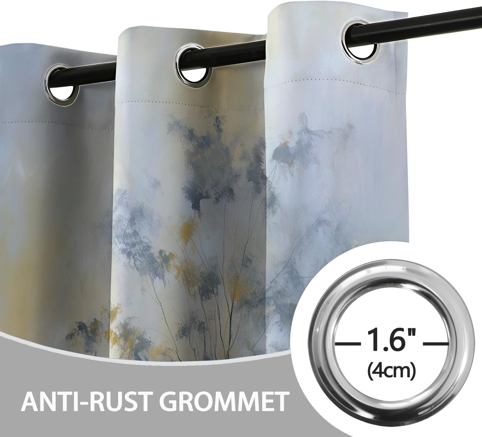 Grau Blickdicht Vorhänge für Wohnzimmer Gemälde Baum Vogel Verdunklungsvorhang mit Ösen, Blickdicht Gardinen Thermovorhang für Schlafzimmer Deko 2er Set, H 260 x B 140 cm