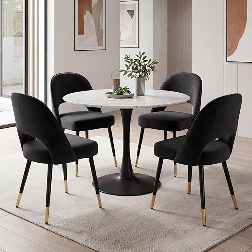 Miniatura 17 de DUOMAY Juego de 4 sillas de comedor modernas con respaldo abierto, silla tapizada de terciopelo sin brazos con marco de metal para cocina, comedor,