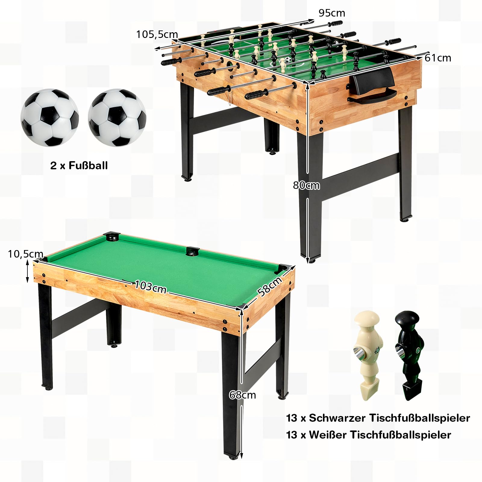COSTWAY Wielofunkcyjny stół do gry 10 w 1, stół wielofunkcyjny z piłkarzykami, hokejem, bilardem, shuffleboardem, kręgielnią i grami planszowymi 4, drewniany stół kombi do pokoju zabaw, piłkarzyka dla