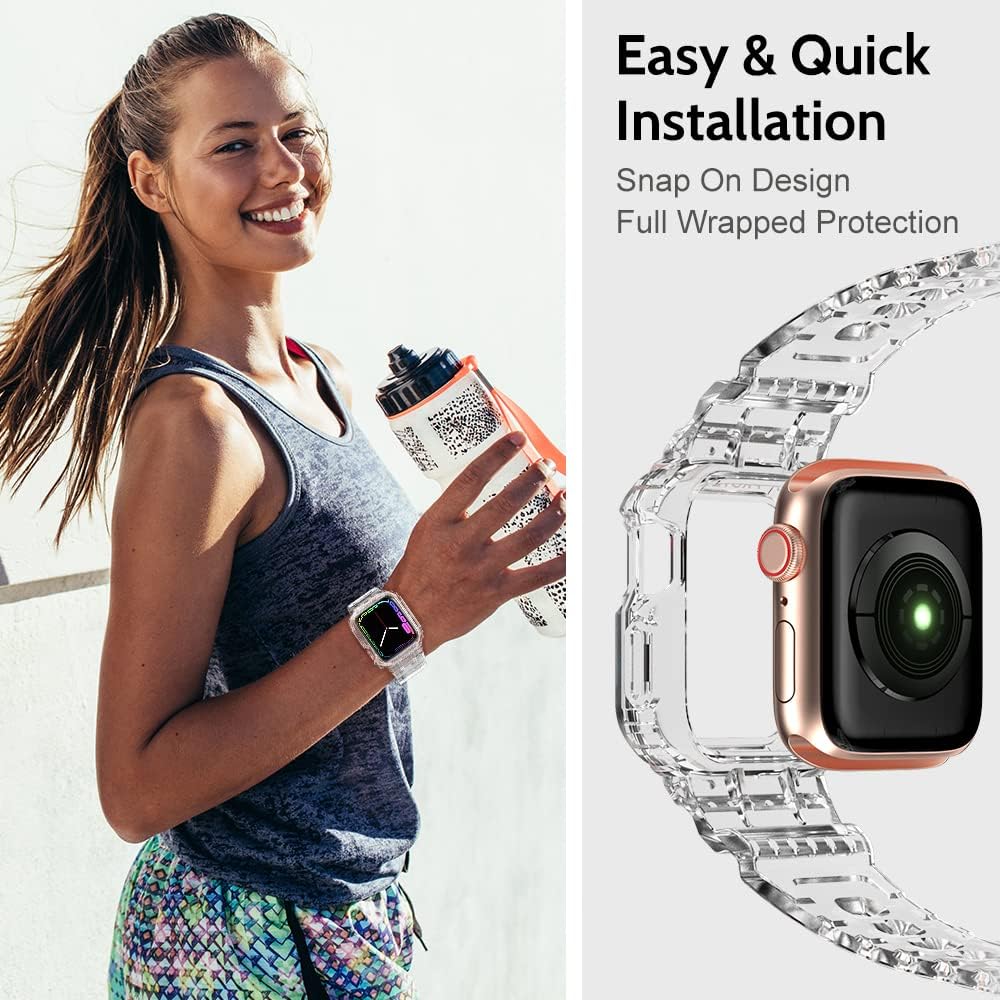 Compatible for Apple Watch Clear Band 41mm 40mm 38mm with Case, amBand Women Cute Girl Crystal Sport Clear Jelly Protective Cover Bumper with Strap for iWatch Series SE 7 6 5 4 3 2 1 Transparent : Cell Phones & Accessories