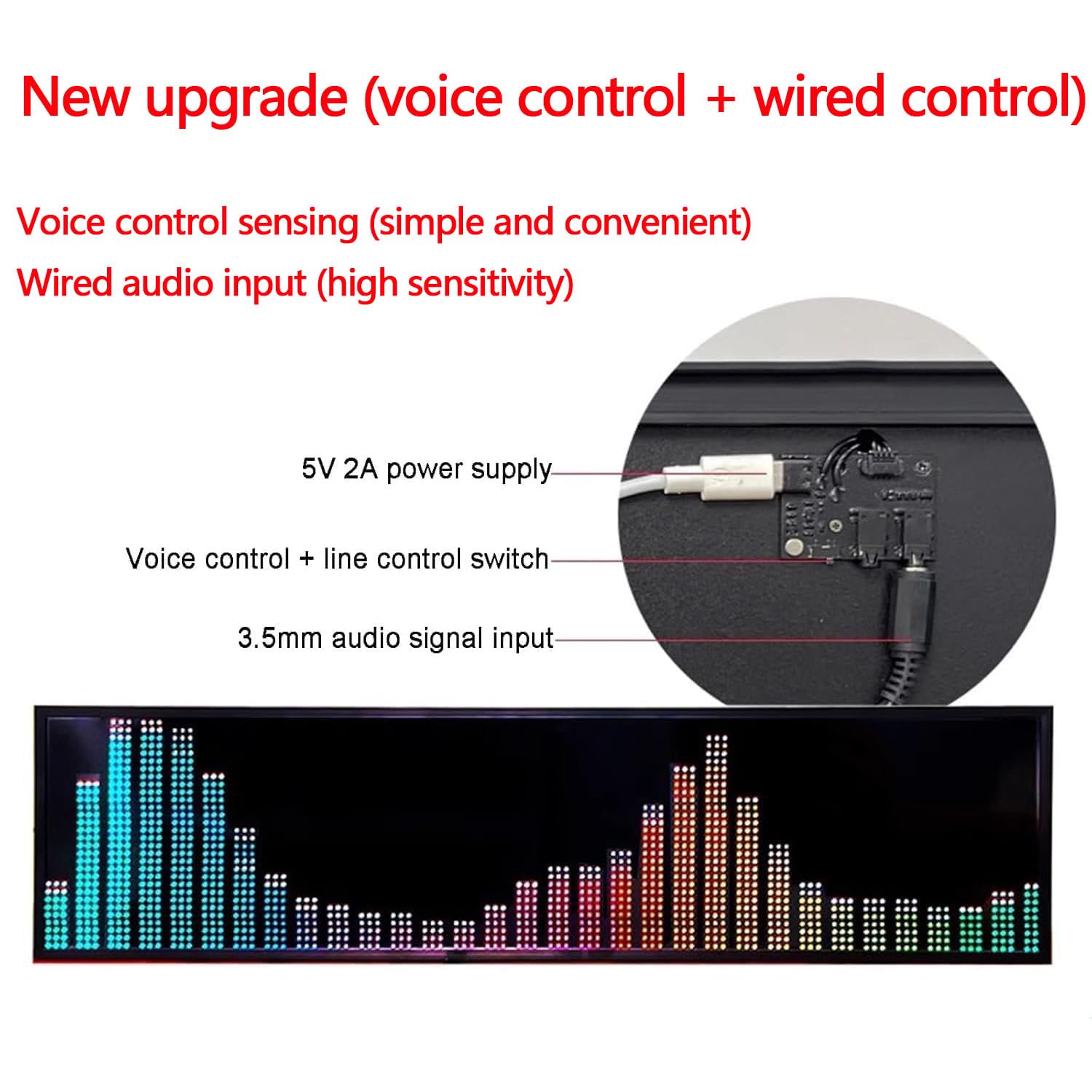 Analizador de pantalla LED de espectro musical, ritmo dinámico con control remoto, 36 estilos y 4 rangos de frecuencia, control de voz y línea para estudio o sala de juegos