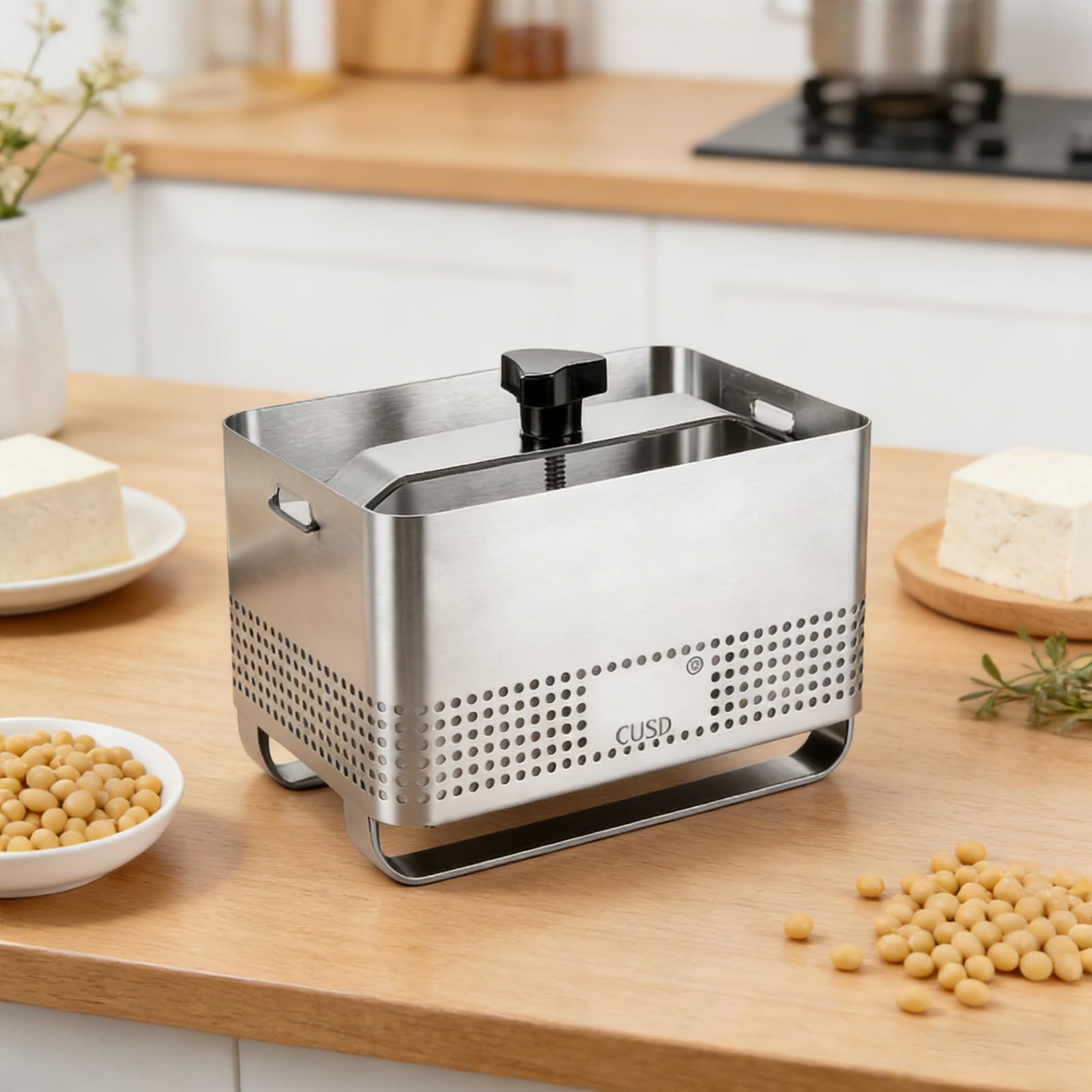 DAJAVE Tofupresse 304 Edelstahl, Tofupresse & Käsepresse & Tofu Maker （16x12x10.5CM), Edelstahl Tofu Presse Sicher und Einfach zu Bedienen Fleischpresse