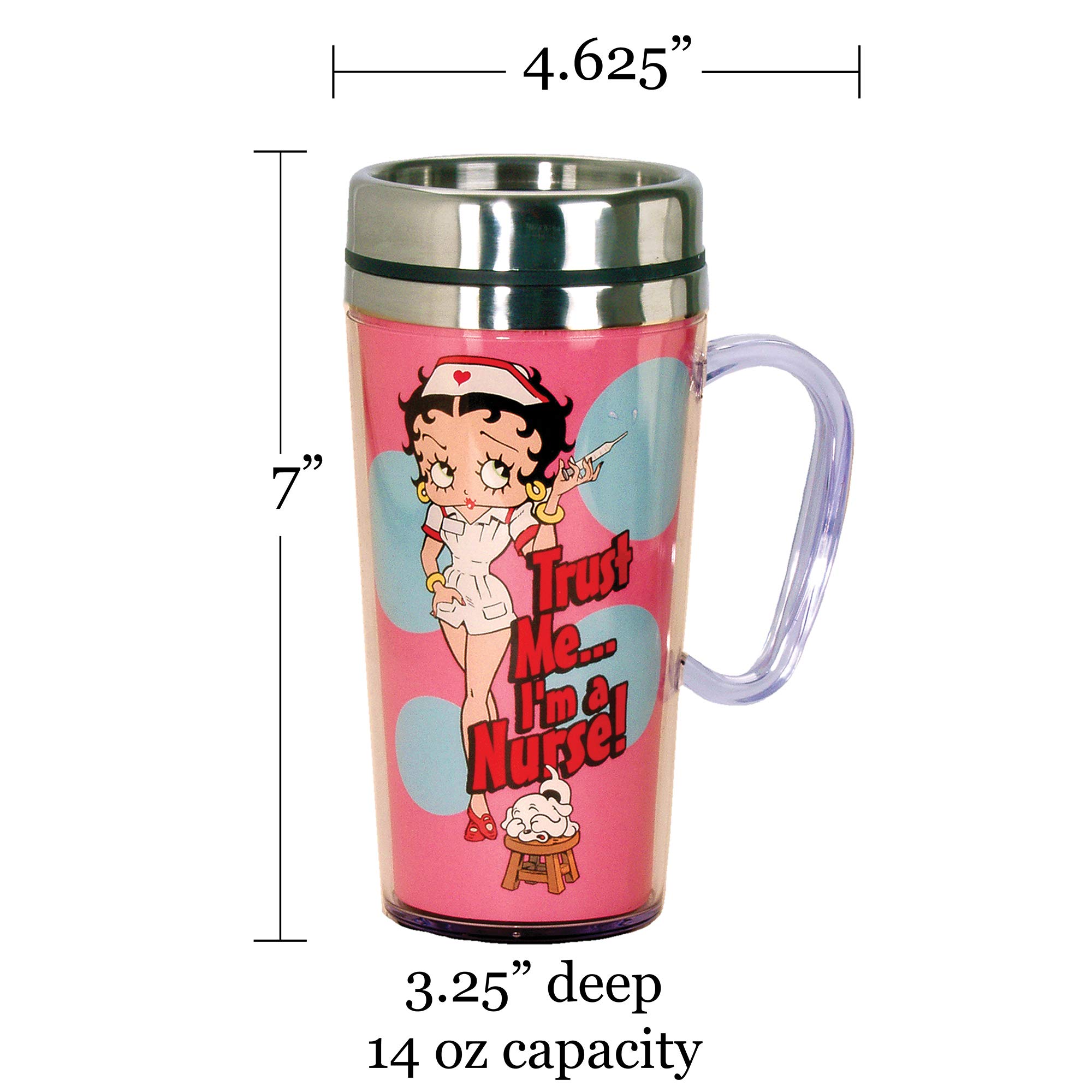 Amazon.com: Spoontiques - Insulated Travel Mug - Betty Boop Nurse Coffee Cup  - Coffee Lovers Gift - Funny Coffee Mug - 14 oz - Pink : Home & Kitchen