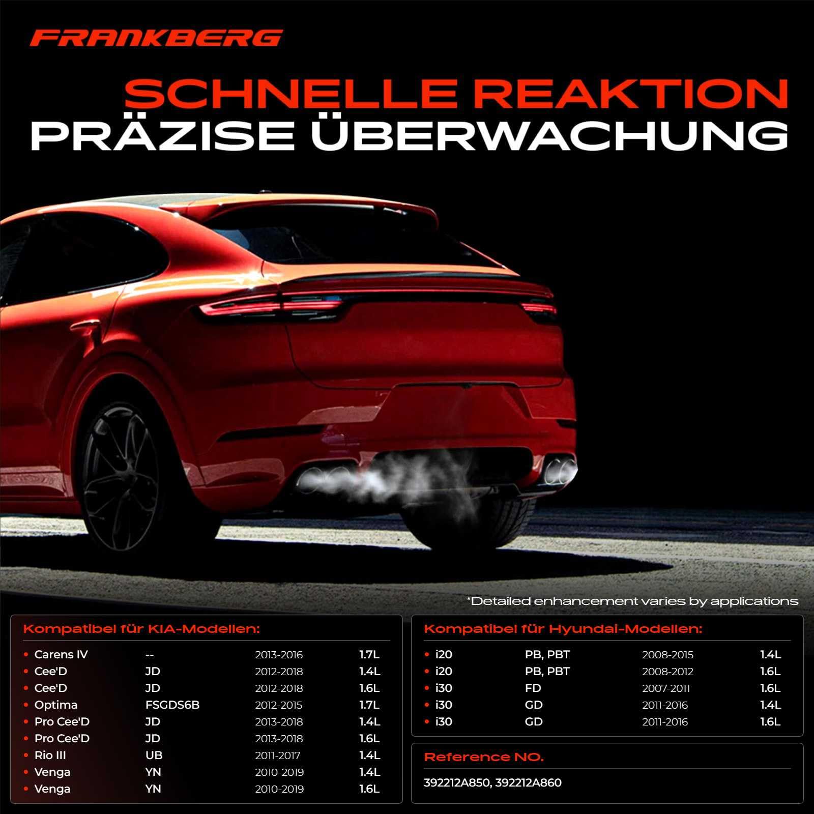 Frankberg Abgastemperatursensor Abgassensor 2-polig Kompatibel mit i30 FD i30 Kombi GD Cee'D Sportswagon JD Carens IV iX20 JC Replace# 392212A860