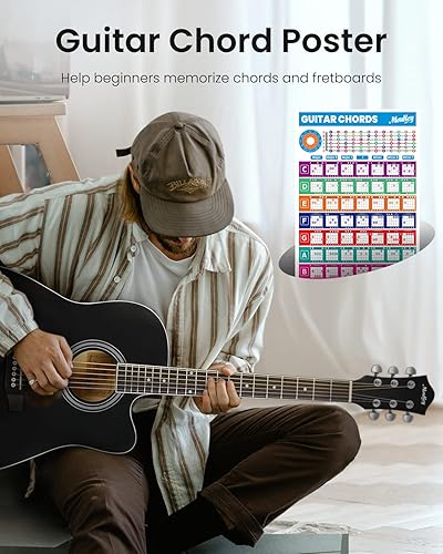 Miniatura 5 de Moukey Guitarra acústica de 41 pulgadas para principiantes adultos adolescentes guitarra Acustica de tamaño completo con póster de acordes y bolsa