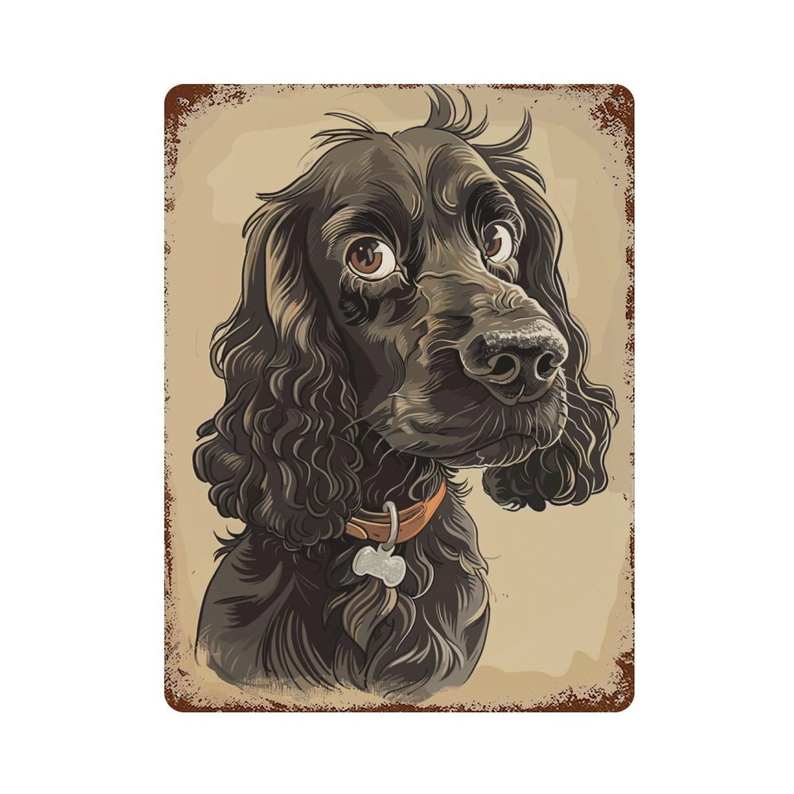 Cocker Spaniel Caricature Vintage Wall Sign 15.7"x11.8", Rust Effect Metal Decor for Basement, Hobby Room And Garage Decor