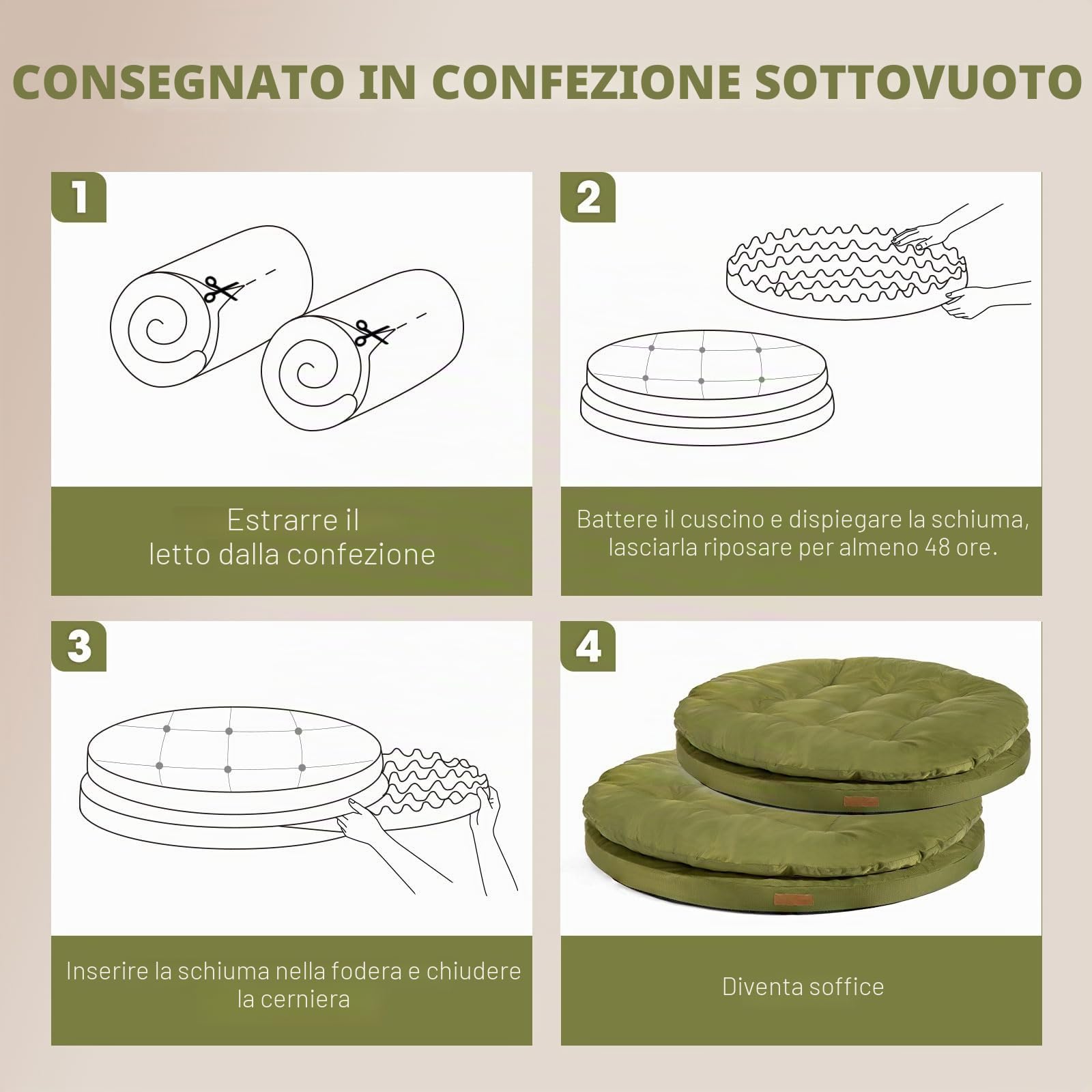 ClevaHome Cuccia Ortopedica per Cani, Letto Rotondo a Doppio Strato con Tessuto Idrorepellente, Fondo Antiscivolo e Copertura Lavabile in Lavatrice (Verde Oliva, L)