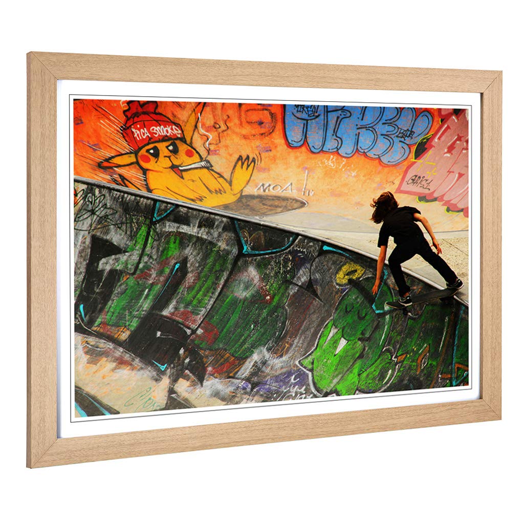 Big Box Art Framed Print Skateboarding Skate Park Design | Wall Art Picture | Home Decor for Kitchen, Living Room, Bedroom, Hallway, Oak, A2 / 24.5x18 Inch / 62x45cm